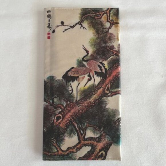 Vintage Handbags - VINTAGE | Silk Screen Wallet Red-Crowned Cranes perched on Pine Tree Branches